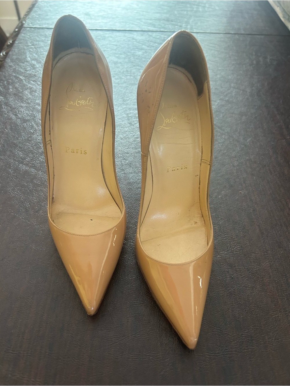 Christian Louboutin Nude Patent Pointed-Toe Pumps